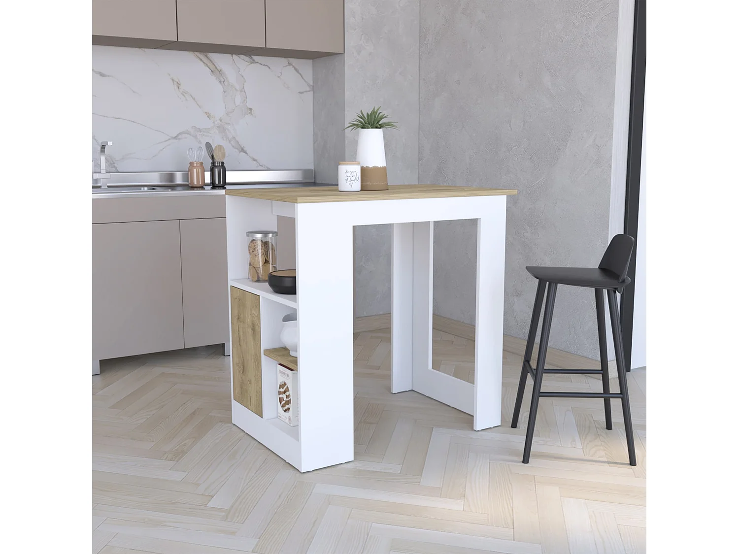 TUHOME CONCEPT Isla de cocina Stirling de 92 cm, blanco y macadamia