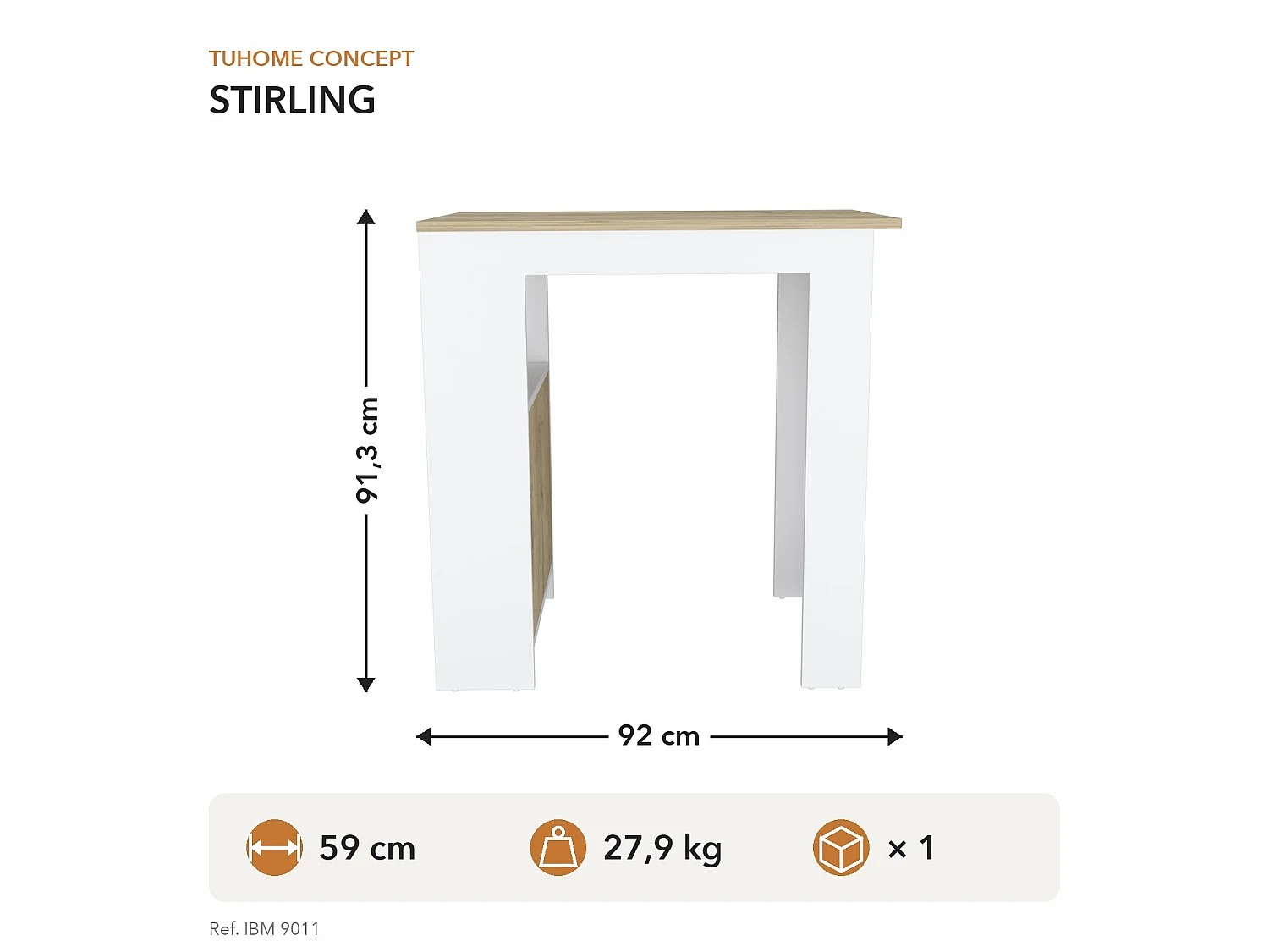 TUHOME CONCEPT Isla de cocina Stirling de 92 cm, blanco y macadamia