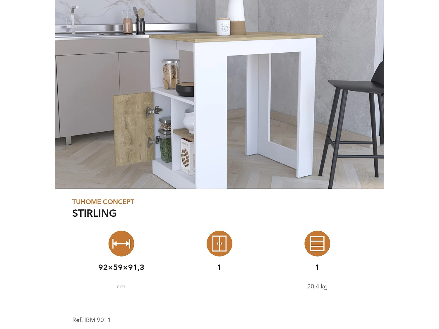 TUHOME CONCEPT Isla de cocina Stirling de 92 cm, blanco y macadamia