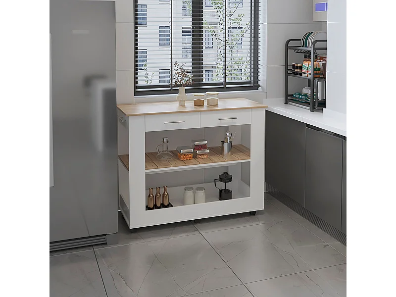 Isola da cucina Brooklyn in melamina, con cassetti con guide in metallo, 92.71 cm X 116.58 cm X 50.8 cm , Multicolore