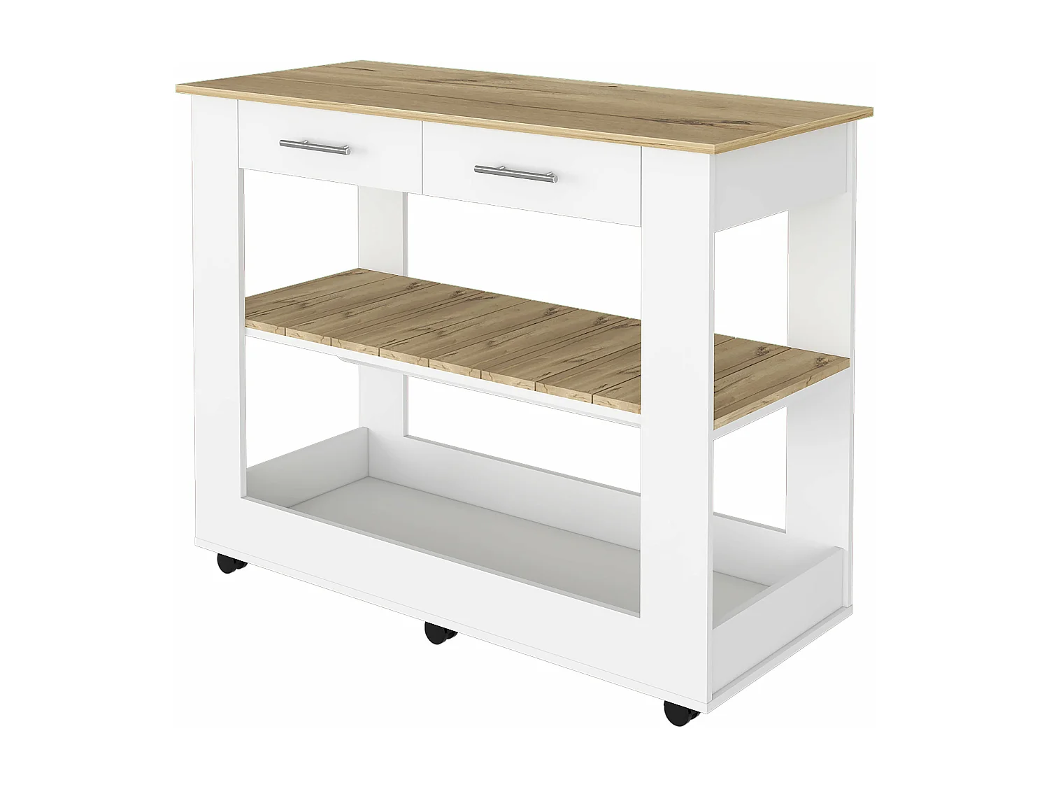 Ilot de cuisine Brooklyn en mélamine, avec tiroirs à rail métallique, 92.71 cm X 116.58 cm X 50.8 cm , Multicolore