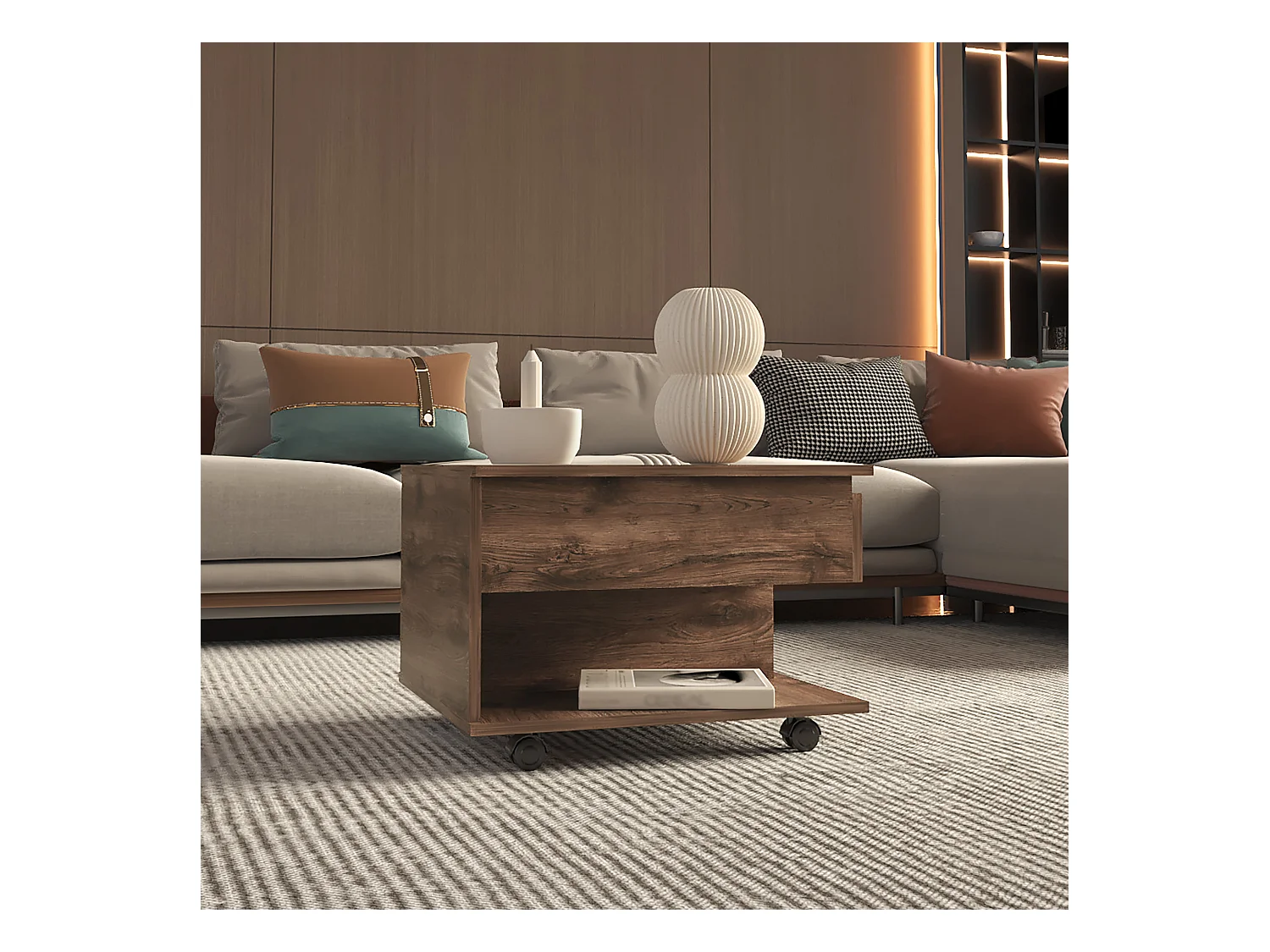 Table basse Luanda en mélamine, avec tiroir sur rail métallique , 38.86 cm X 54.86 cm X 49.78 cm , Marron