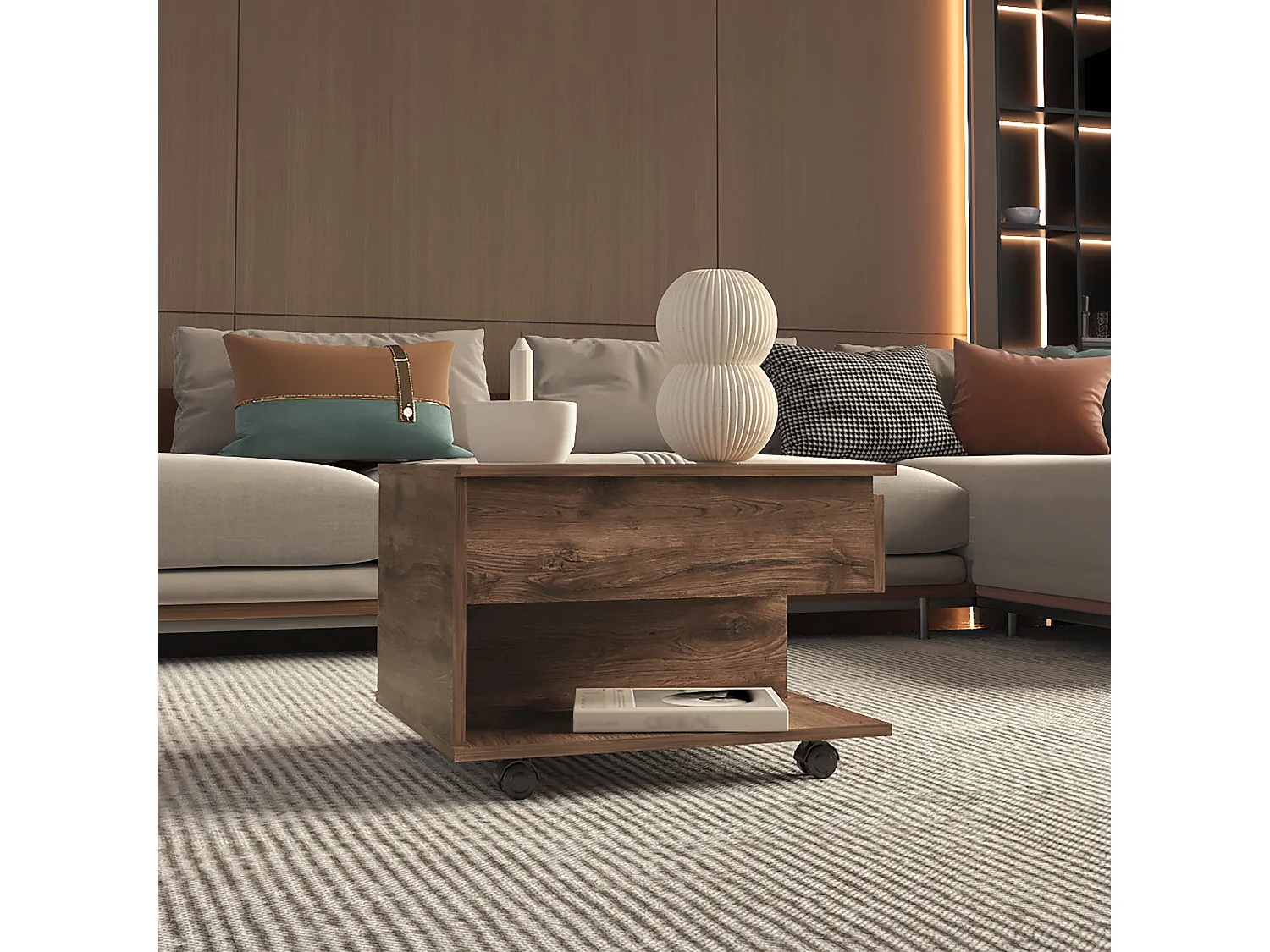 Mesa de centro Luanda en Melamina, con cajón de riel metálico , 38.86 cm  X 54.86 cm  X 49.78 cm  , Marrón