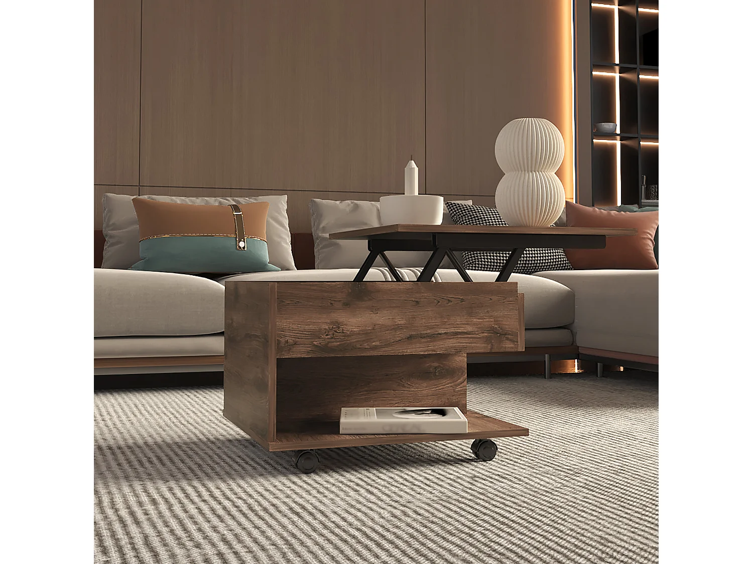 Mesa de centro Luanda en Melamina, con cajón de riel metálico , 38.86 cm  X 54.86 cm  X 49.78 cm  , Marrón