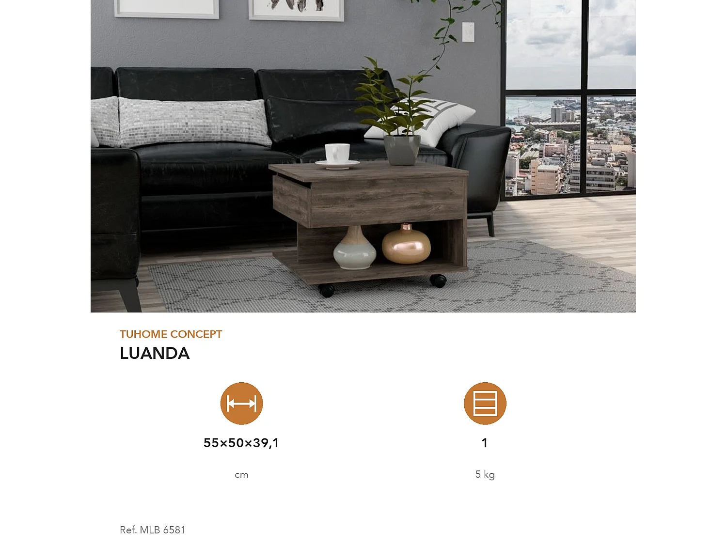 TUHOME CONCEPT Mesa de centro elevatória Luanda de 55 cm, carvalho escuro