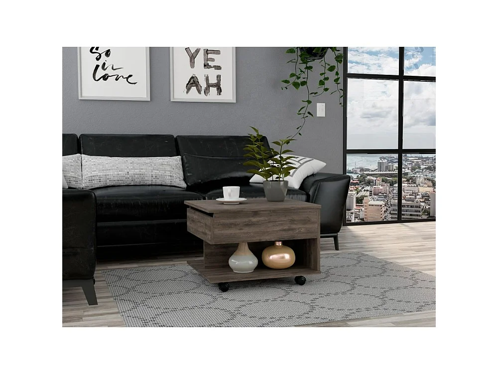 TUHOME CONCEPT Mesa de centro elevatória Luanda de 55 cm, carvalho escuro
