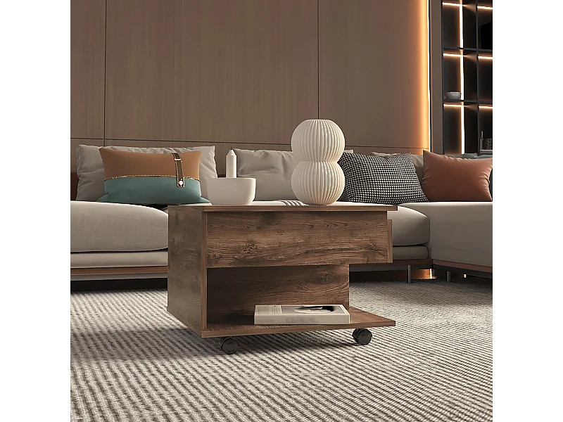 Mesa de centro Luanda em Melamina, com gaveta em calha metálica , 38.86 cm X 54.86 cm X 49.78 cm , Castanho