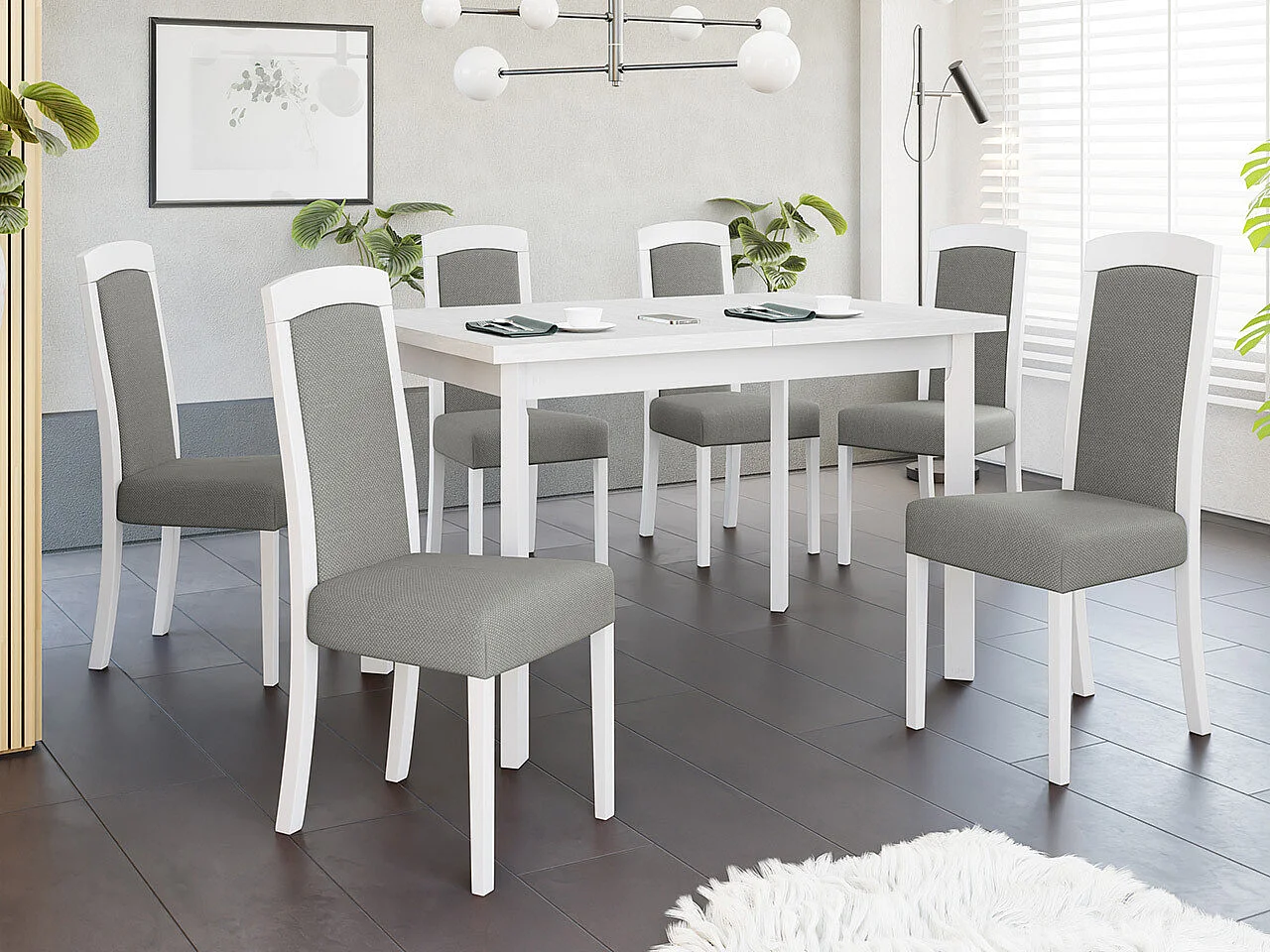 Chaise Victorville 345, Gris|Blanc, 96x45x52cm, Tissu, En bois, Bois