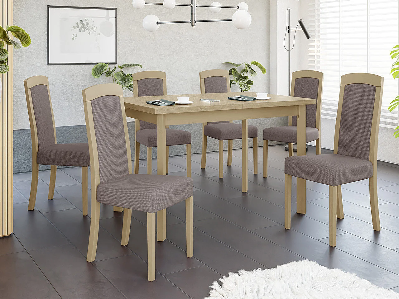 Silla Victorville 345, Roble Sonoma|Marrón, 96x45x41cm, Tapiz, De madera, Madera