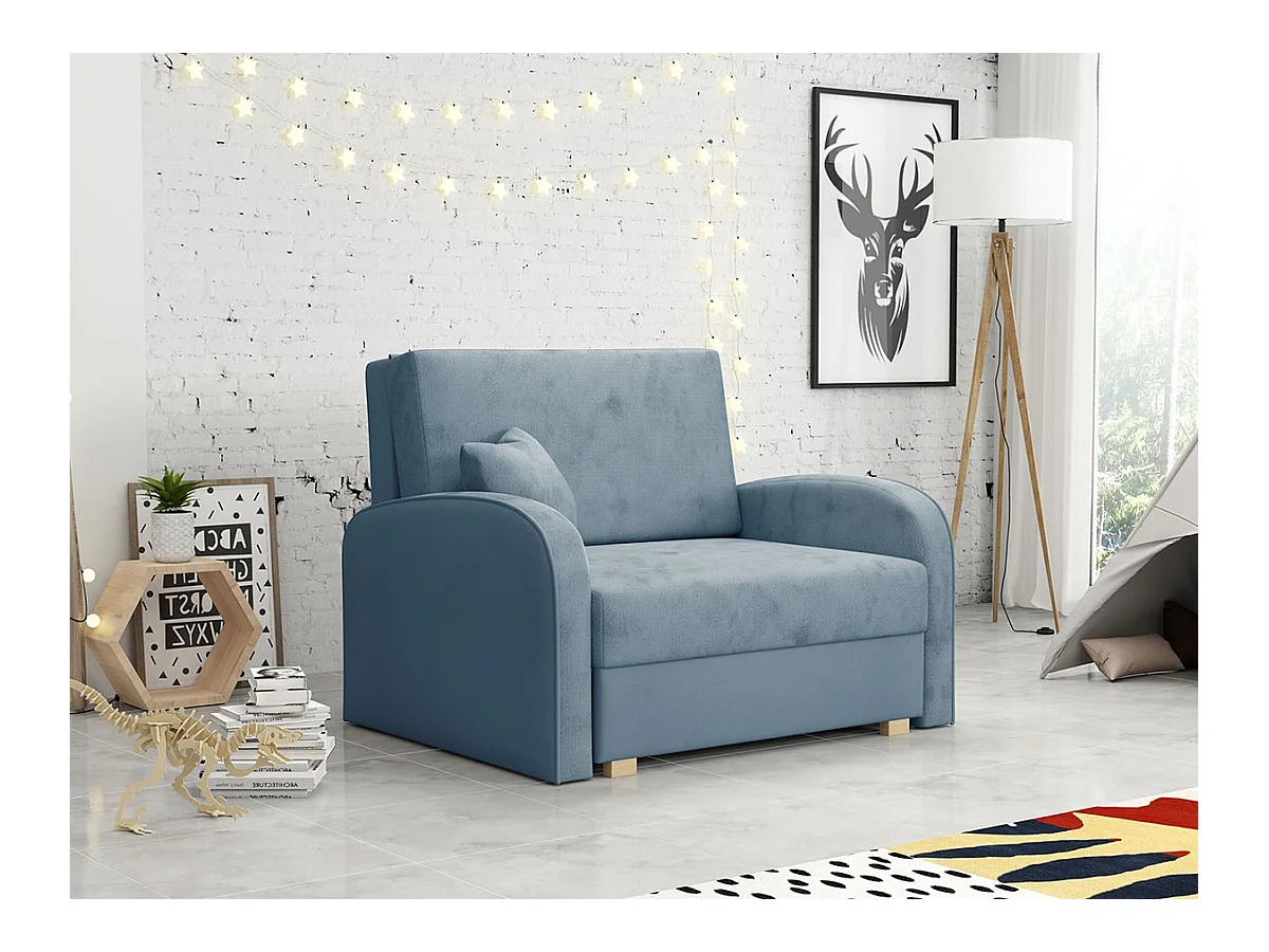 Sillón Columbus 160, Azul, 85x103x98cm, Tapiz, Patas: Madera, Muebles ya montados