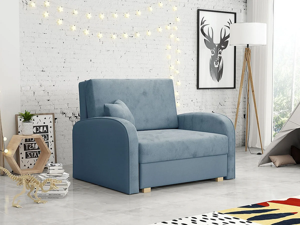 Fauteuil Columbus 160, Bleu, 85x103x98cm, Tissu, Pieds: Bois, Mobilier déjà assemblé