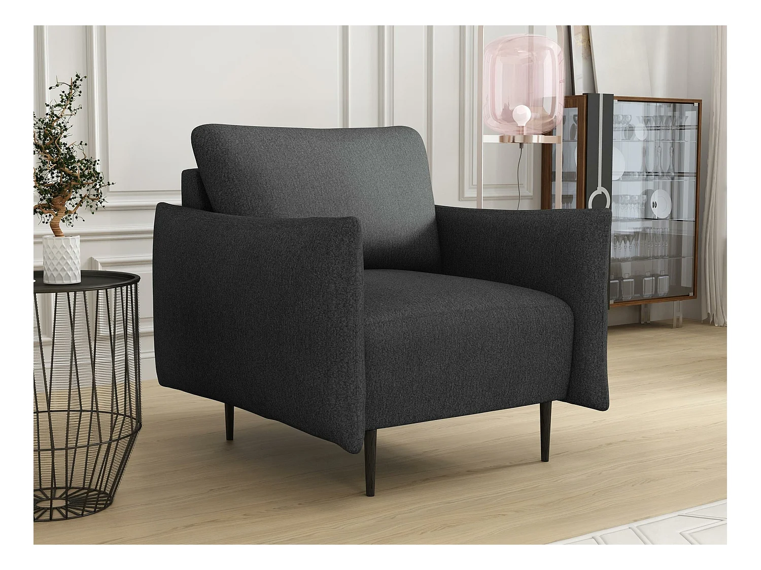 Fauteuil Columbus 225, Gris, 85x90x98cm, Tapisserie, Pieds: Métal