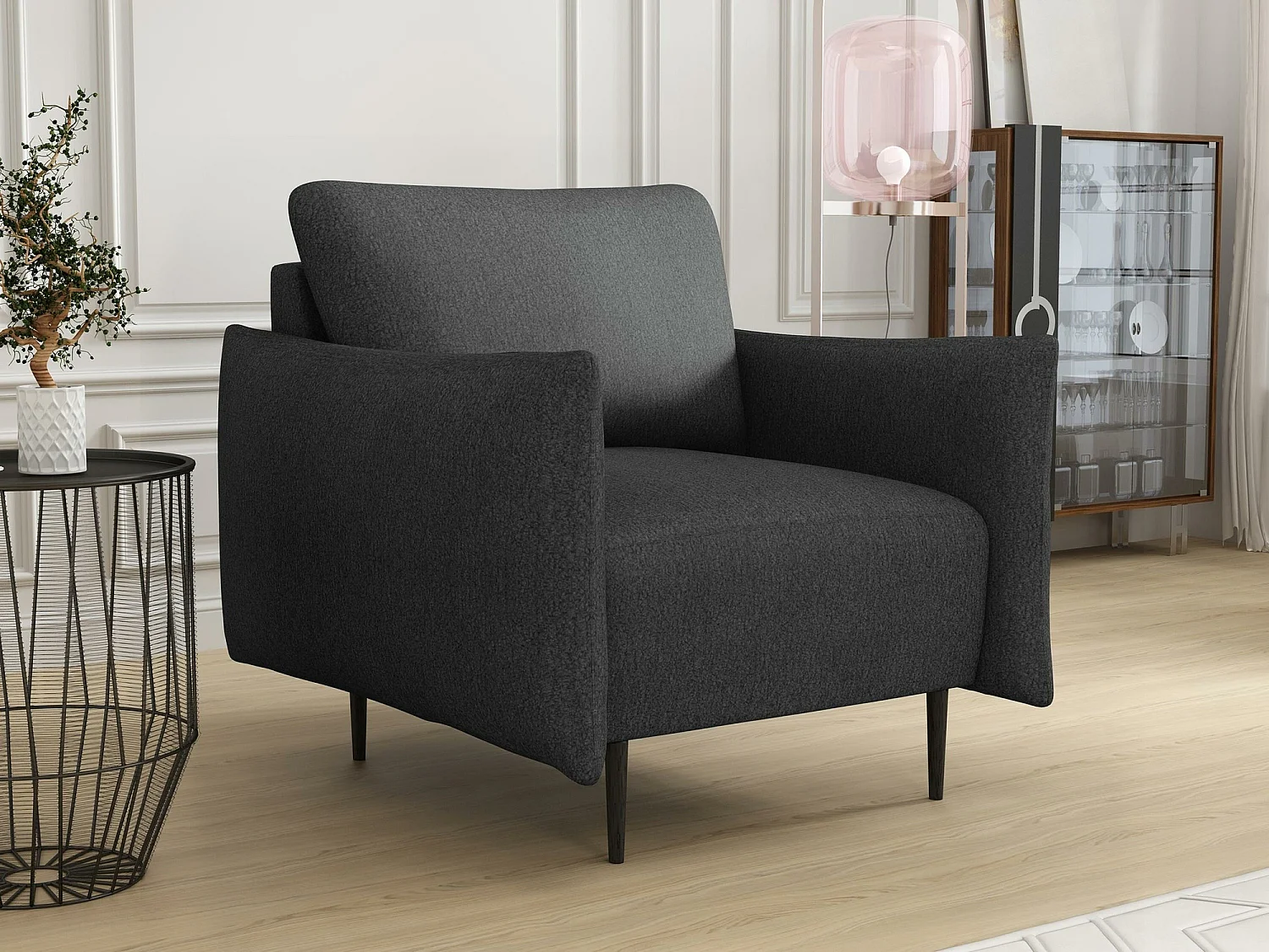 Fauteuil Columbus 225, Gris, 85x90x98cm, Tissu, Pieds: Métal