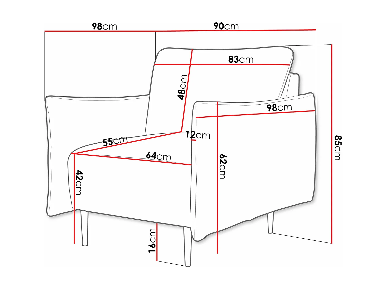 Fauteuil Columbus 225, Gris, 85x90x98cm, Tissu, Pieds: Métal