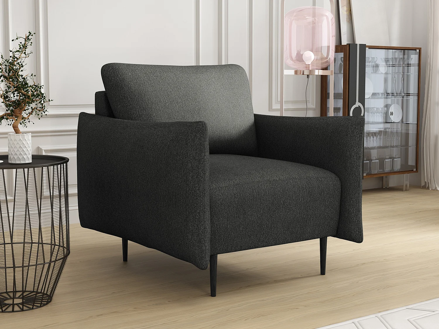 Fauteuil Columbus 225, Gris, 85x90x98cm, Tissu, Pieds: Métal