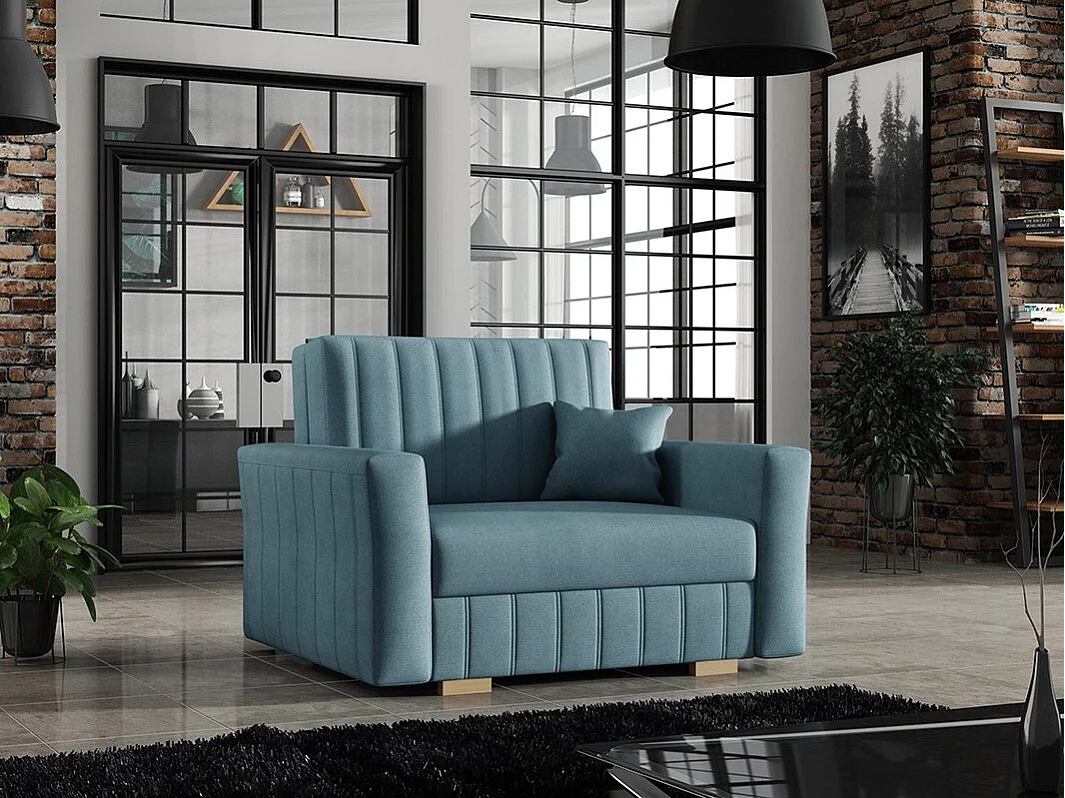 Fauteuil Columbus 135, Bleu, 85x115x98cm, Tapisserie, Pieds: Bois|Plastique
