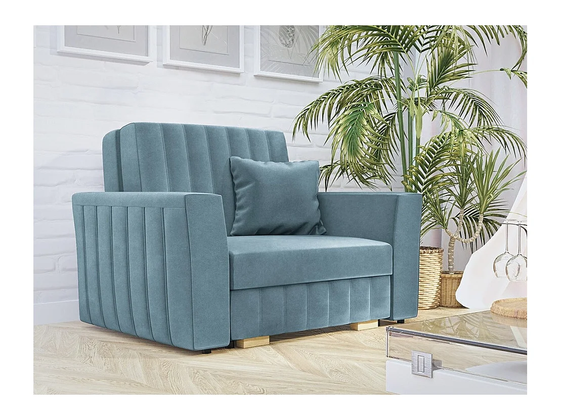 Fauteuil Columbus 135, Bleu, 85x115x98cm, Tapisserie, Pieds: Bois|Plastique