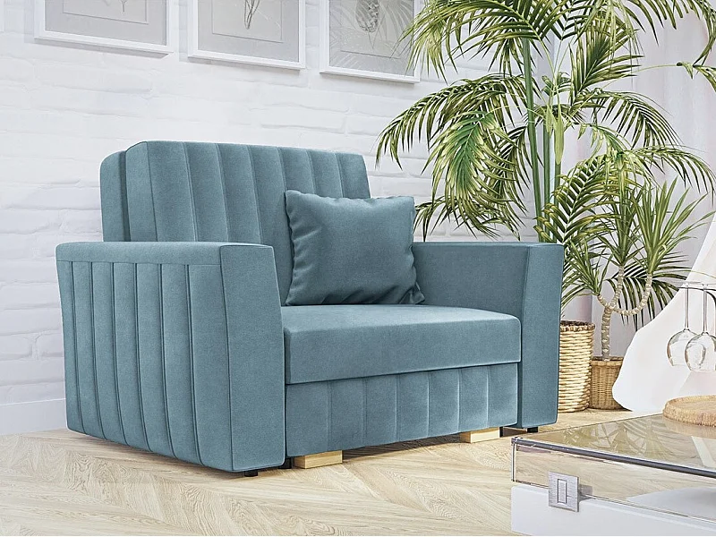 Fauteuil Columbus 135, Bleu, 85x115x98cm, Tissu, Pieds: Bois|Plastique