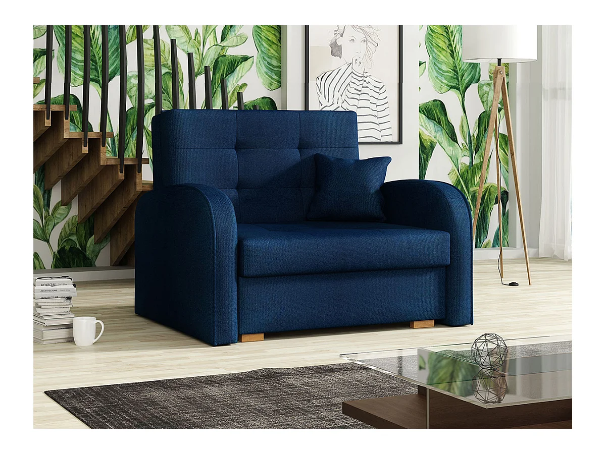 Fauteuil Columbus 114, Bleu, 85x103x98cm, Tapisserie, Pieds: Bois, Mobilier déjà assemblé