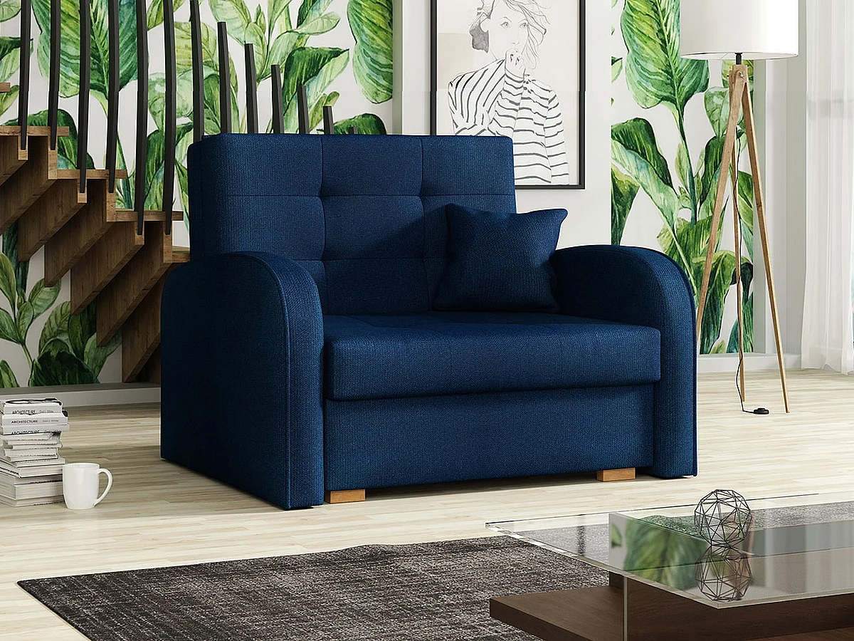 Fauteuil Columbus 114, Bleu, 85x103x98cm, Tissu, Pieds: Bois, Mobilier déjà assemblé