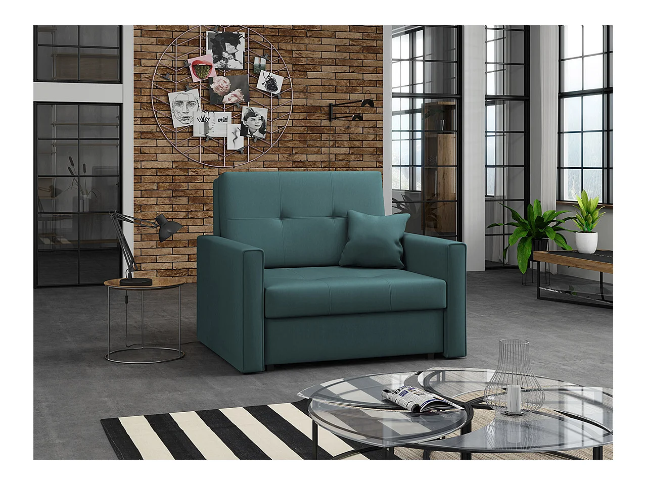 Fauteuil Columbus 104, Turquoise, 85x103x98cm, Tapisserie, Pieds: Métal