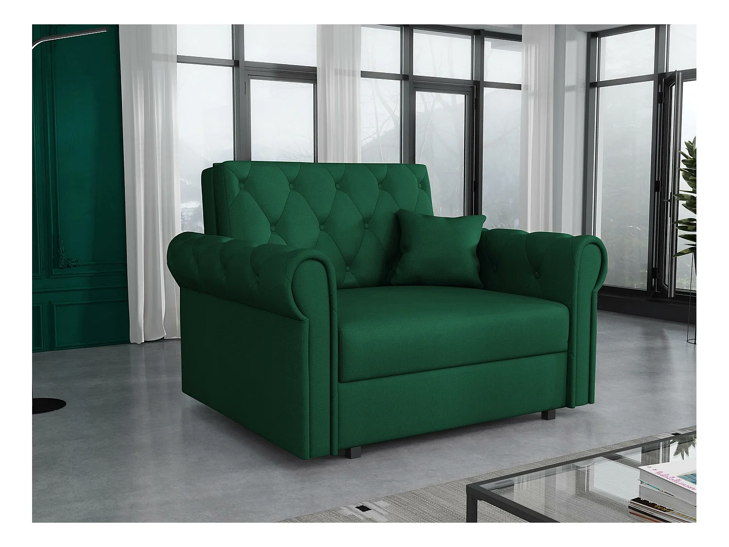 Fauteuil Columbus 200, Vert, 85x116x98cm, Tapisserie, Pieds: Métal