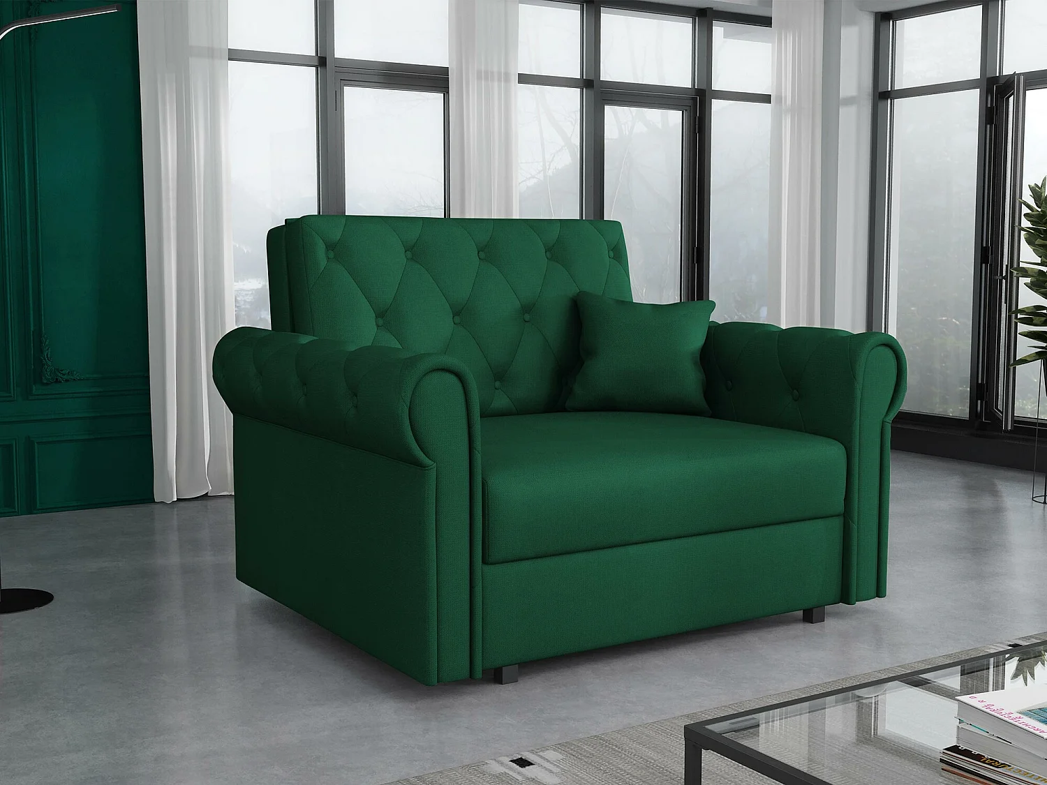 Fauteuil Columbus 200, Vert, 85x116x98cm, Tissu, Pieds: Métal, Mobilier déjà assemblé
