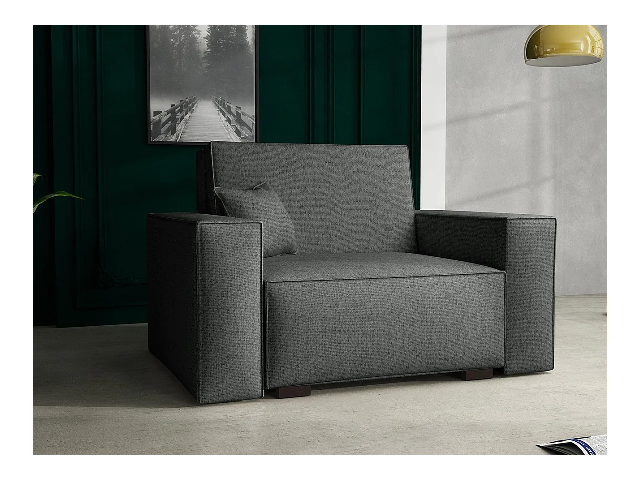 Sillón Columbus 195, Gris, 85x123x98cm, Tapiz, Patas: Madera, Muebles ya montados