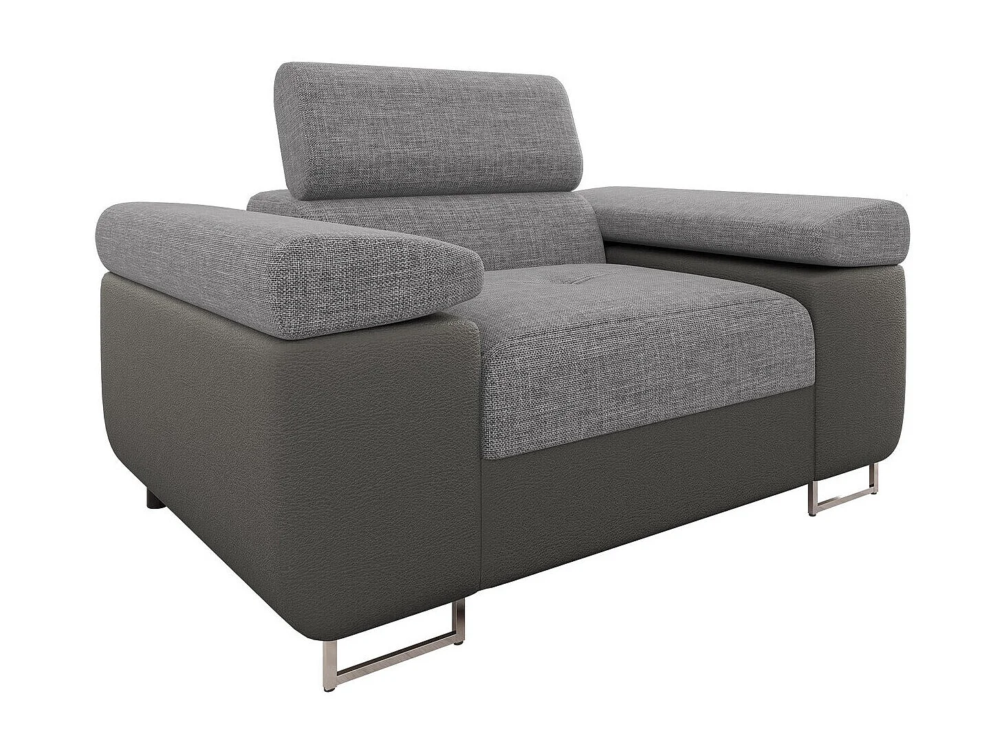 Sillón Comfivo Eliferu 106, Gris, 70x134x102cm, Cuero ecológico + Tapiz, Patas: Metal