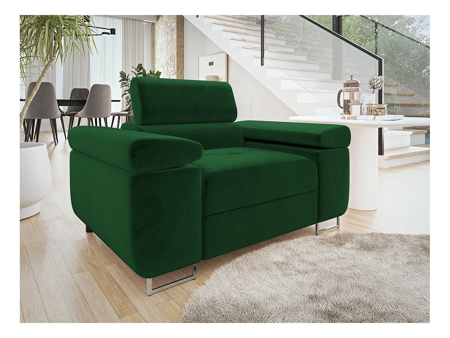 Fauteuil Comfivo Eliferu 106, Vert, 70x134x102cm, Tapisserie, Pieds: Métal