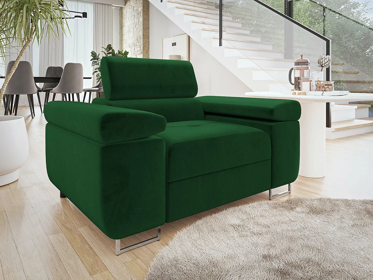 Sillón Comfivo Eliferu 106, Verde, 70x134x102cm, Tapiz, Patas: Metal