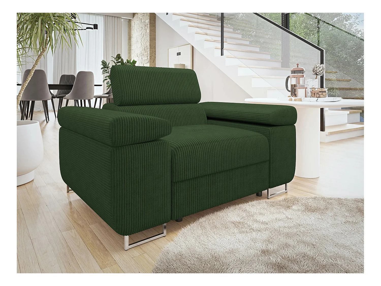 Fauteuil Comfivo Eliferu 106, Vert, 70x134x102cm, Tapisserie, Pieds: Métal