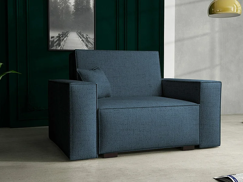 Sillón Columbus 195, Azul, 85x123x98cm, Tapiz, Patas: Madera, Muebles ya montados
