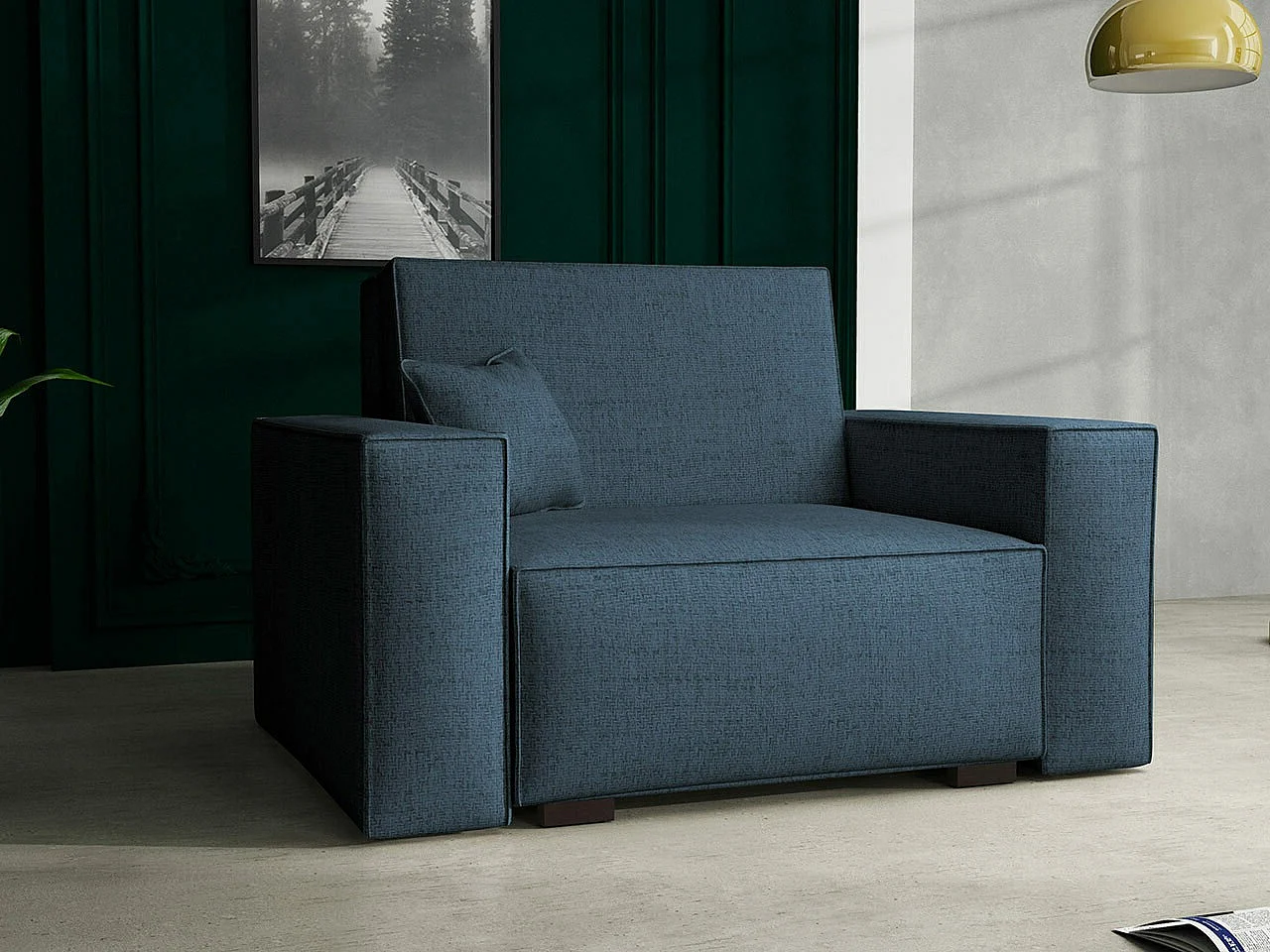 Sillón Columbus 195, Azul, 85x123x98cm, Tapiz, Patas: Madera, Muebles ya montados