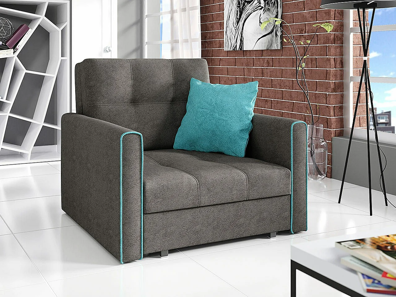 Fauteuil Columbus 104, Gris, 85x103x98cm, Tapisserie, Pieds: Métal