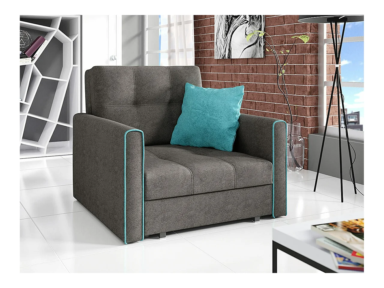 Fauteuil Columbus 104, Gris, 85x103x98cm, Tapisserie, Pieds: Métal
