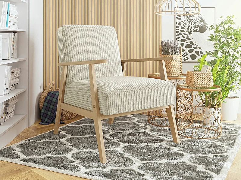 Sillón Clovis 100, De color marrón claro, 76x59x67cm, Tapiz, Patas: Madera