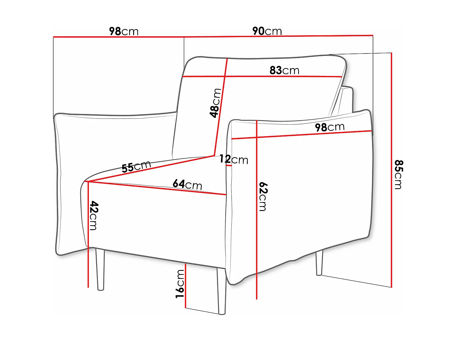 Sillón Columbus 225, Amarillo, 85x90x98cm, Tapiz, Patas: Metal