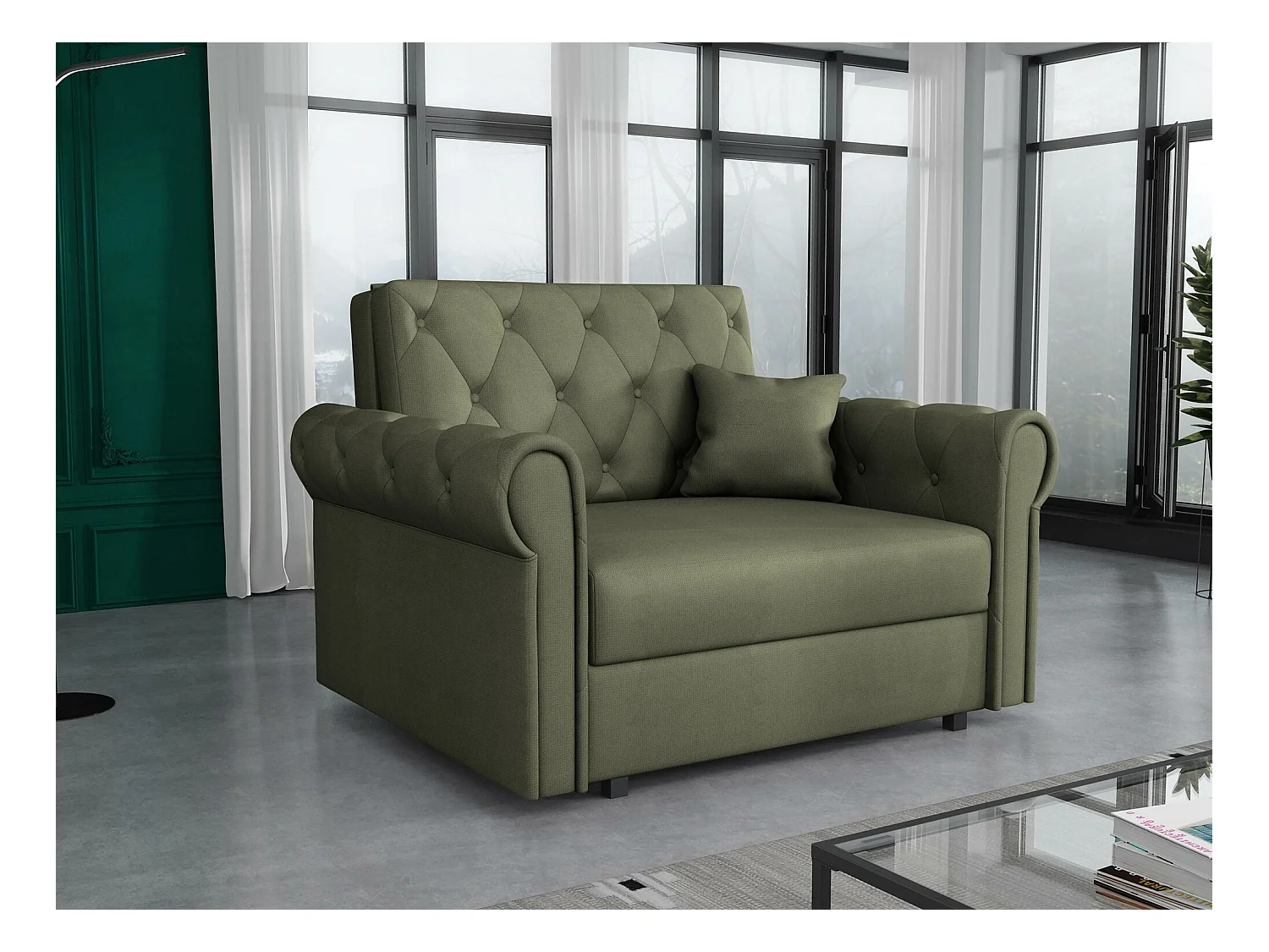 Fauteuil Columbus 200, Vert, 85x116x98cm, Tapisserie, Pieds: Métal