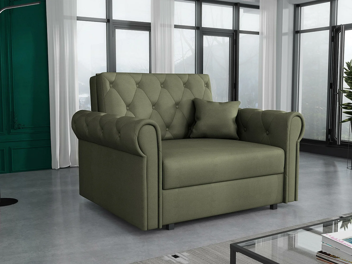 Fauteuil Columbus 200, Vert, 85x116x98cm, Tissu, Pieds: Métal, Mobilier déjà assemblé