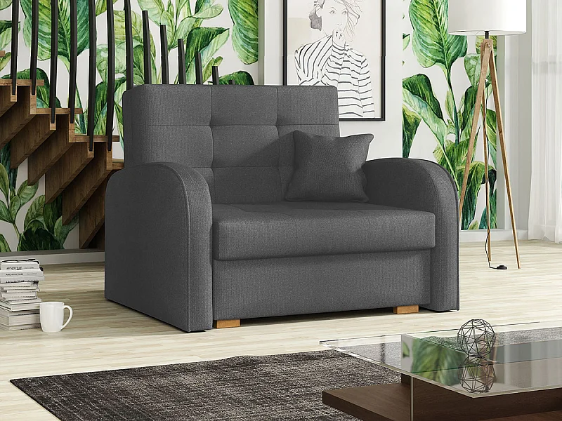 Fauteuil Columbus 114, Gris, 85x103x98cm, Tissu, Pieds: Bois, Mobilier déjà assemblé