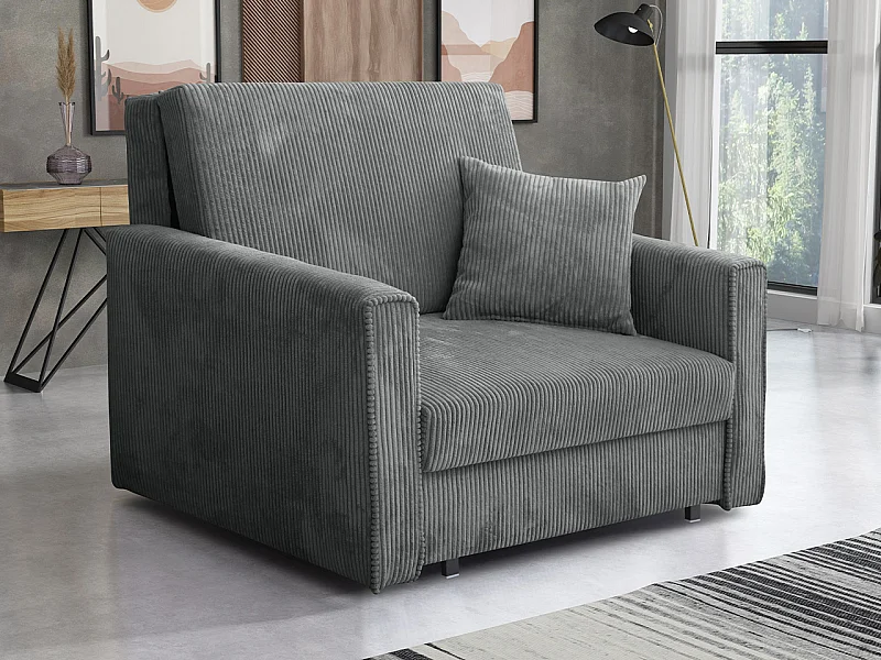 Fauteuil Columbus 190, Gris, 85x103x98cm, Tapisserie, Pieds: Métal