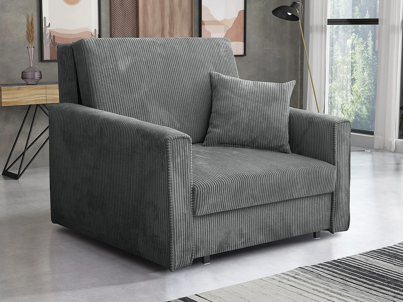 Fauteuil Columbus 190, Gris, 85x103x98cm, Tapisserie, Pieds: Métal