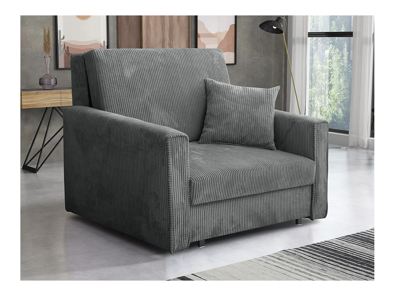 Sillón Columbus 190, Gris, 85x103x98cm, Tapiz, Patas: Metal, Muebles ya montados