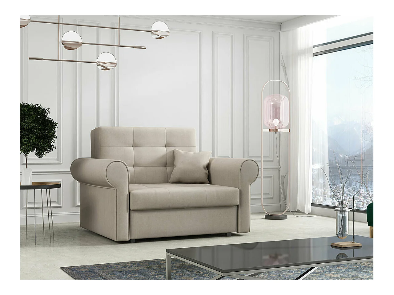 Fauteuil Columbus 127, Brun clair, 85x116x98cm, Tapisserie, Pieds: Métal