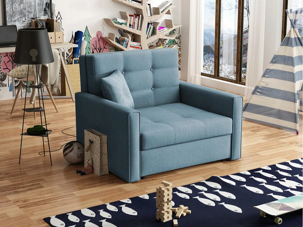 Fauteuil Columbus 101, Bleu, 85x103x98cm, Tissu, Pieds: Métal|Plastique