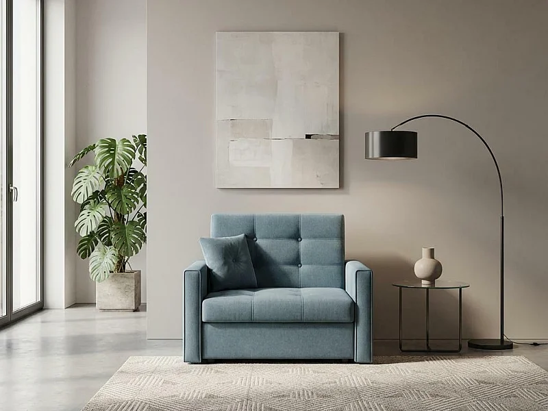 Fauteuil Columbus 101, Bleu, 85x103x98cm, Tissu, Pieds: Métal|Plastique