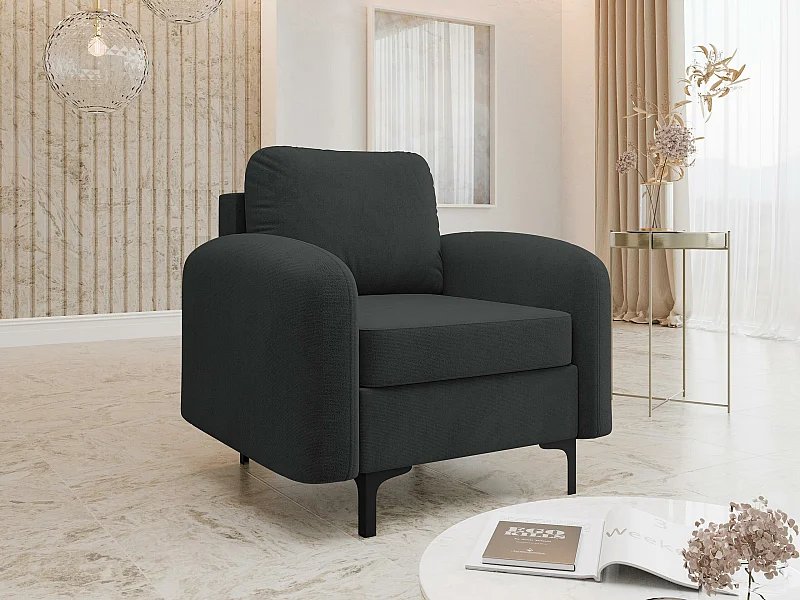 Fauteuil Torlua 100, Noir, 96x92x94cm, Tapisserie, Pieds: Métal