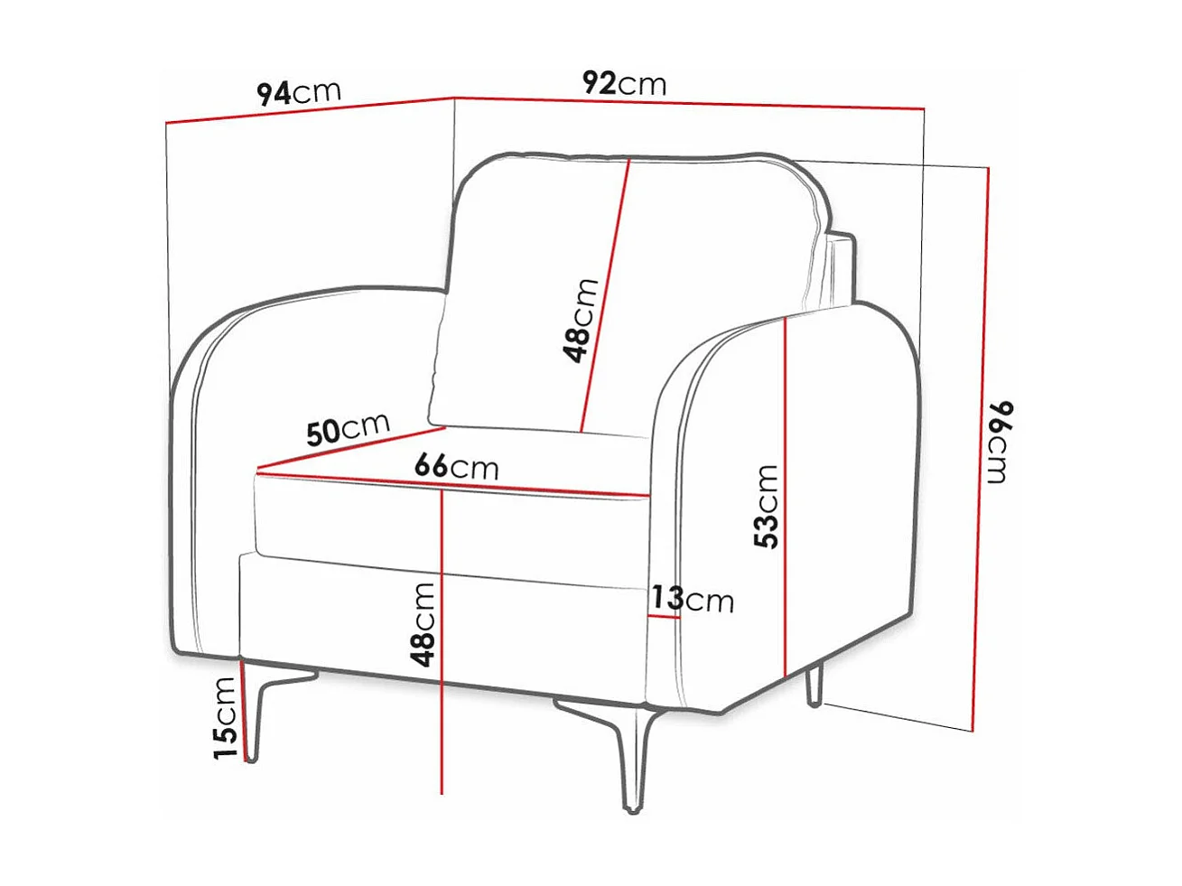 Fauteuil Torlua 100, Noir, 96x92x94cm, Tapisserie, Pieds: Métal