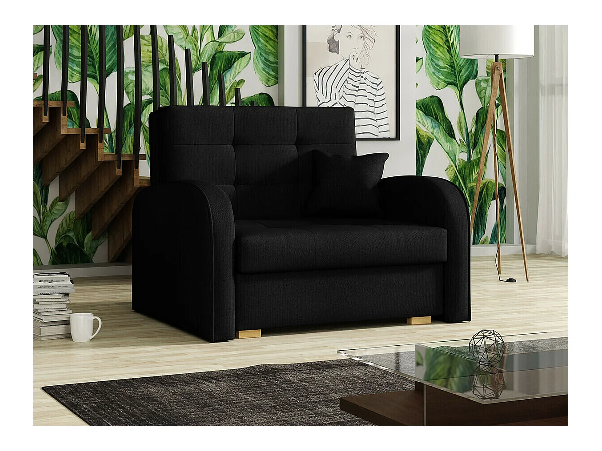 Fauteuil Columbus 114, Noir, 85x103x98cm, Tapisserie, Pieds: Bois, Mobilier déjà assemblé